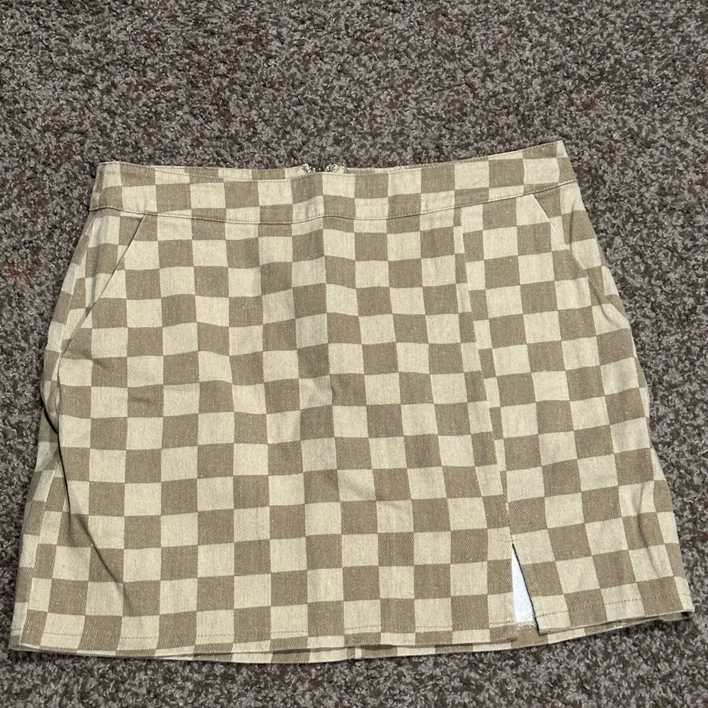 Checkered Tan Mini Skirt